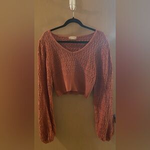 Cropped Knit Bubble Sleeve Sweater